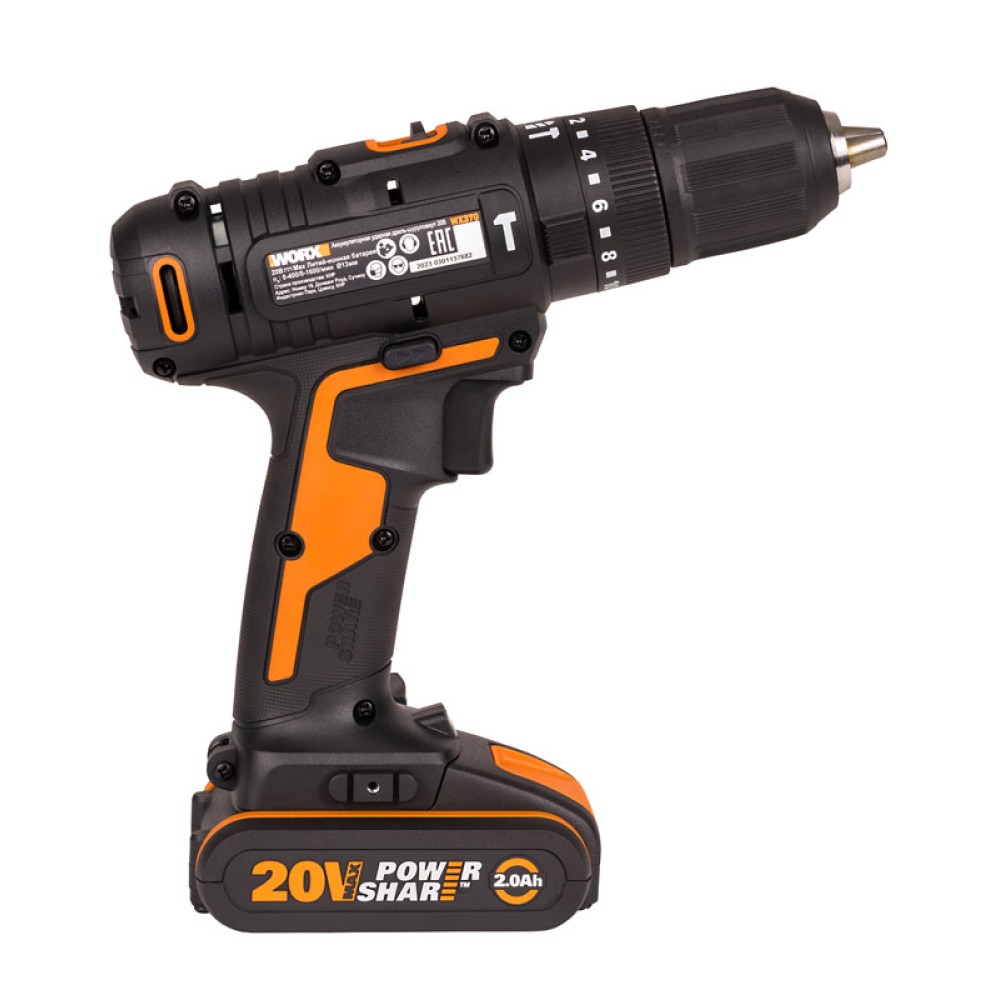 Дрель-шуруповерт ударная аккумуляторная WORX WX370, 50Нм, 20В, 2Ач x2, ЗУ 2А, кейс
