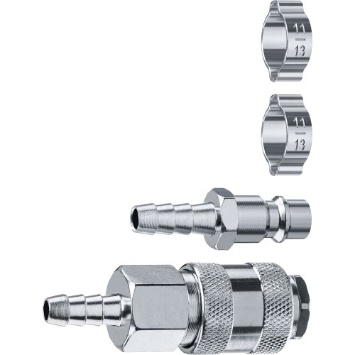 ЗУБР (штуцер _елочка_, 8 мм - рапид муфта) + (рапид штуцер-штуцер _елочка_, 8 мм) + (обжимные хомуты 2 шт), набор, Профессионал (64920-08-H)