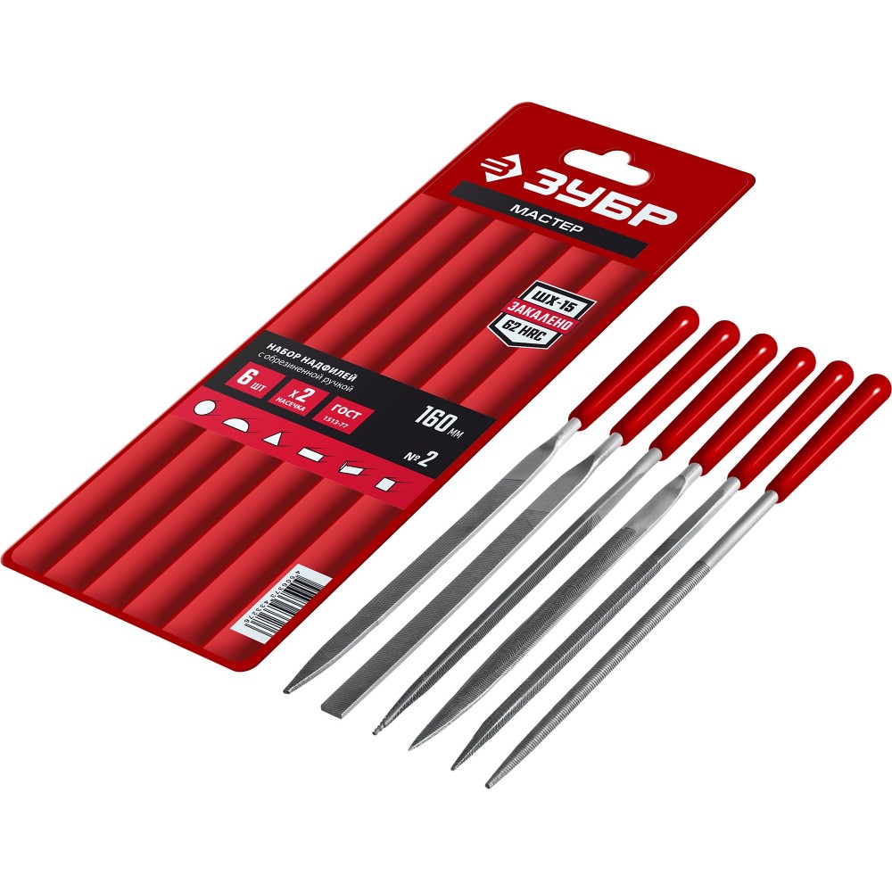 ЗУБР 6 шт, 160 мм, в чехле, с ручками набор надфилей (16016-H6)