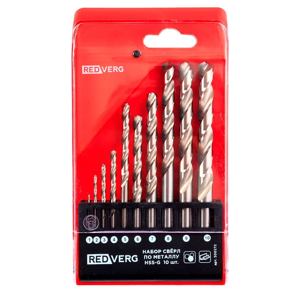 Набор сверл по металлу REDVERG HSS-G 1-10мм 10шт (500272)