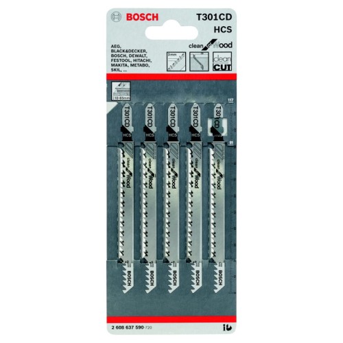 Набор пилок для лобзика по дереву Bosch T301CD 117мм 5шт (590)