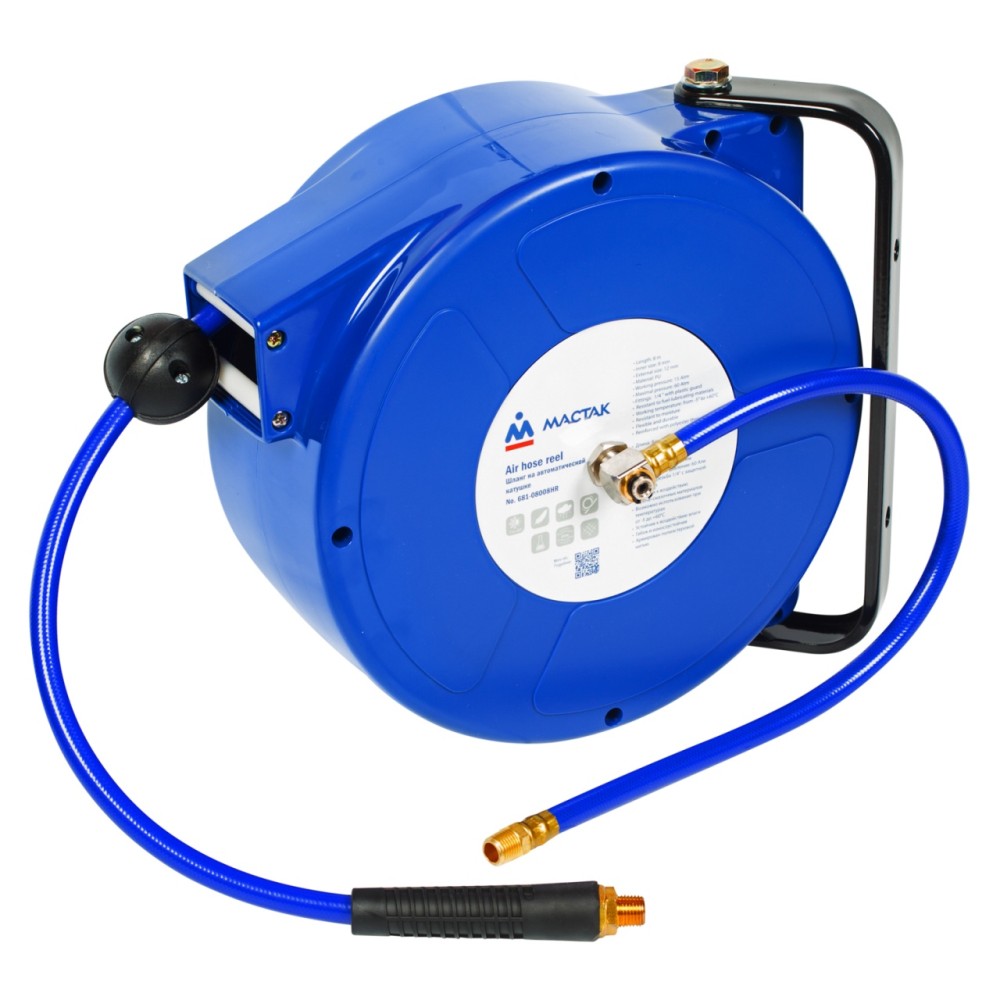 Шланг пневматический 8х12 мм, 8 м, на автоматической катушке, полиуретановый, резьба 1/4" МАСТАК 681