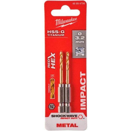 Сверло по металлу Milwaukee RedHEX HSS-G TiN 3.2x66.5мм 2шт (706)