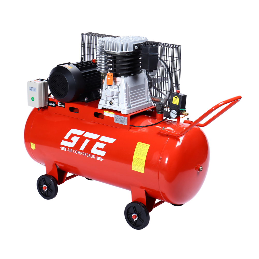 Компрессор пневматический 380В 4.0кВт 8атм. 500л/мин. ресивер-200л ременной одноступенчатый GTE