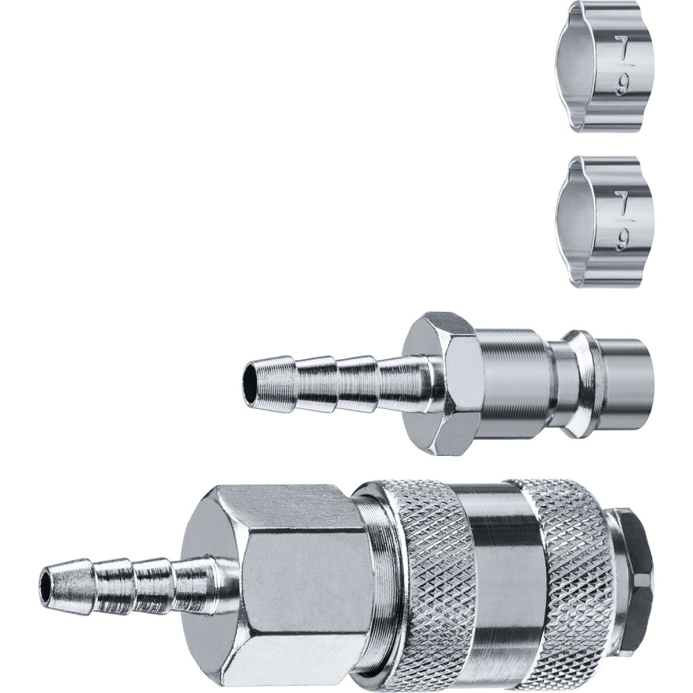 ЗУБР (штуцер _елочка_, 6 мм - рапид муфта) + (рапид штуцер-штуцер _елочка_, 6 мм) + (обжимные хомуты 2 шт), набор, Профессионал (64920-06-H)