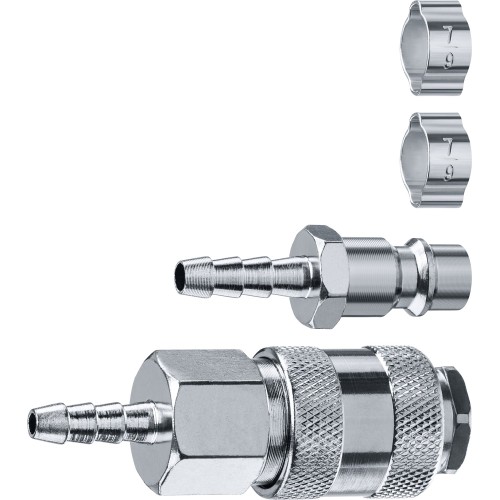 ЗУБР (штуцер _елочка_, 6 мм - рапид муфта) + (рапид штуцер-штуцер _елочка_, 6 мм) + (обжимные хомуты 2 шт), набор, Профессионал (64920-06-H)
