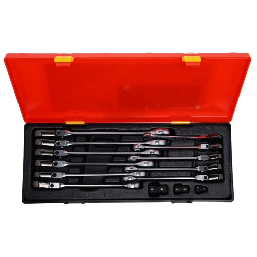 Набор ключей комбинированных 8-19мм трещоточных с подвижной головкой 14 предметов в кейсе JTC-K6146