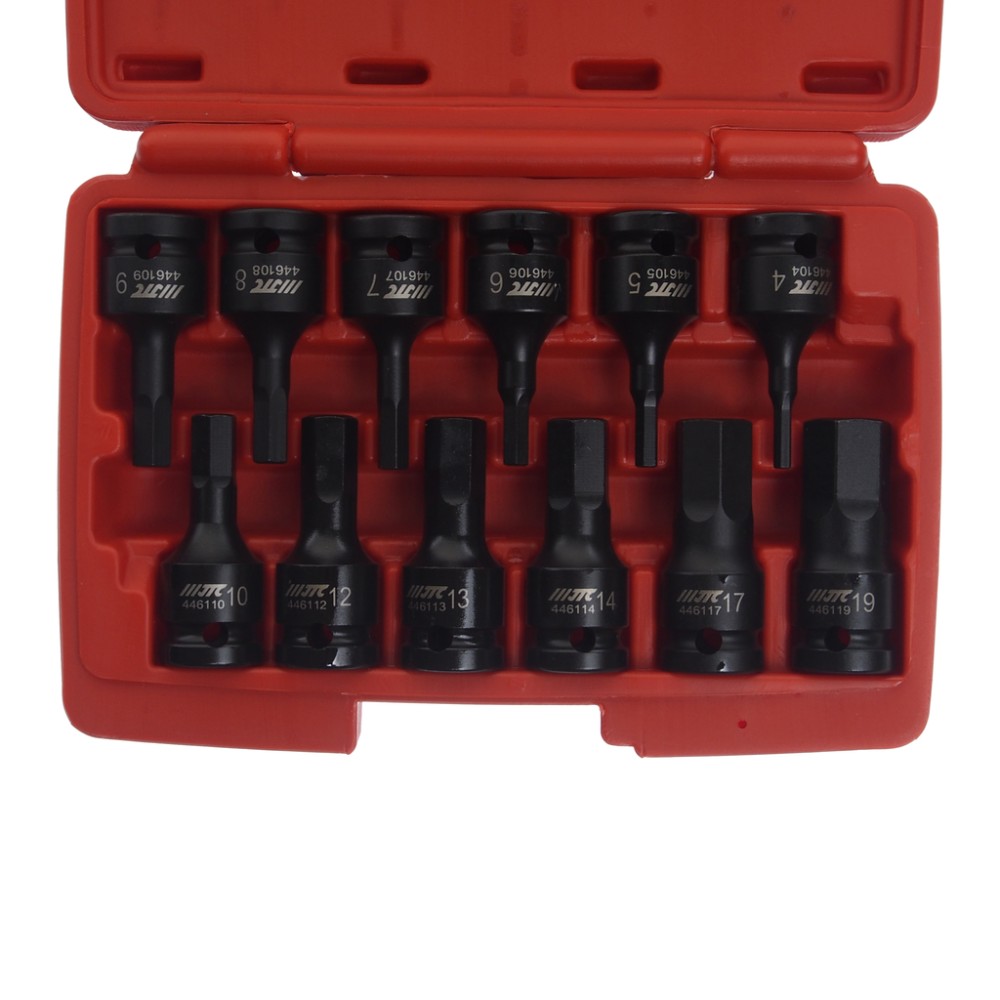 Набор головок ударных 1/2" HEX H4-19мм L=60мм 12 предметов в кейсе JTC