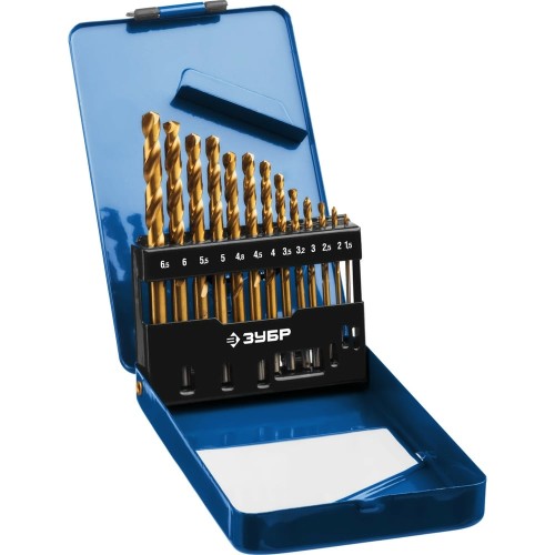ЗУБР ТИТАН, 13 шт, (1.5-6.5 мм), сталь Р6М5, класс А, титановое покрытие, набор сверл по металлу, Профессионал (29615-H13)