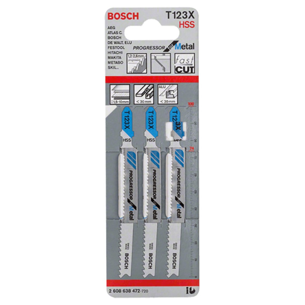 Набор пилок для лобзика по металлу Bosch Т123X HSS 100мм 3шт (472)