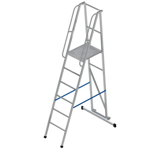 Лестница-платформа фиксированной высоты алюминиевая MEGAL ЛПФВА Н=1.8-5 передвижная с траверсой