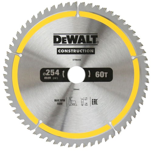 Диск пильный по дереву DeWalt CONSTRUCTION DT90250 254х30мм 60T