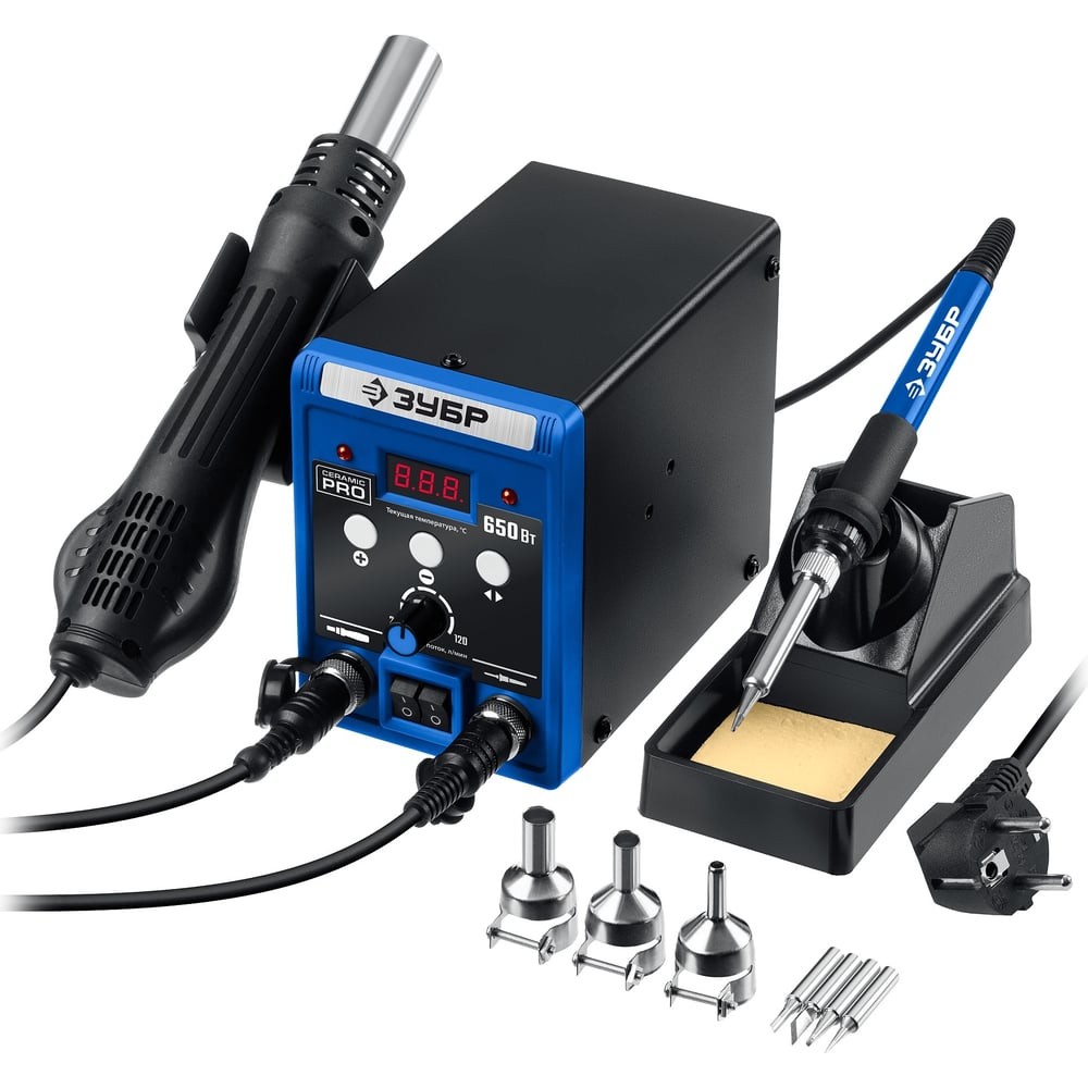 ПСР-650, 100 - 500°С, 650 Вт, 2 в 1, ремонтная паяльная станция, Профессионал (55427)