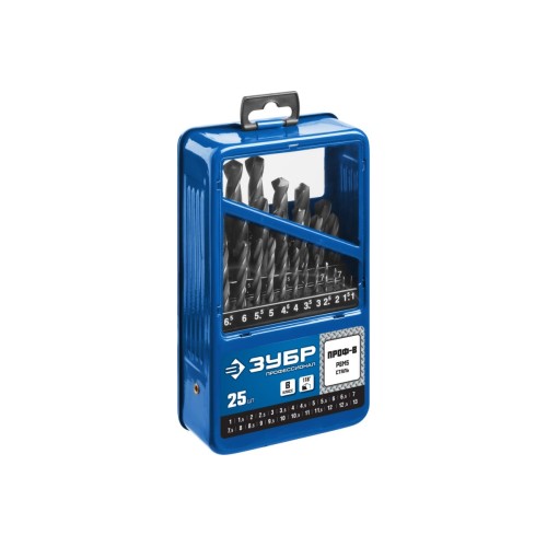 ПРОФ-В, 25 шт, (1-13 мм), сталь Р6М5, класс В, мет.бокс, набор сверл по металлу, Профессионал (29621-H25)