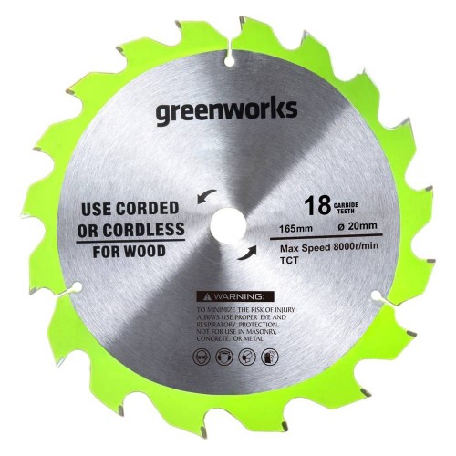 Диск пильный по дереву Greenworks,165x20мм 18T (2955807)