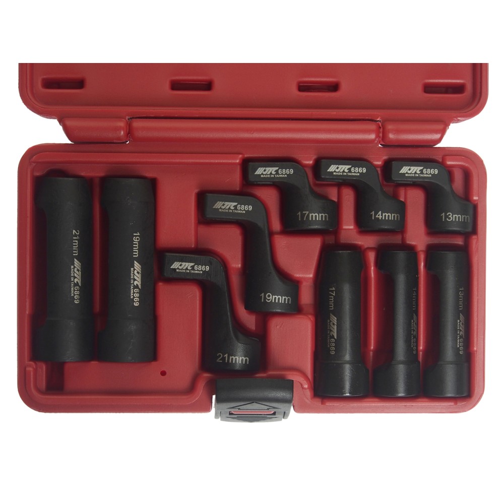 Набор головок для кислородных датчиков (3/8"-13,14,17мм; 1/2"-19,21мм) 10 предметов JTC