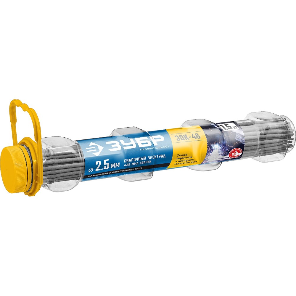 ЗУБР Д 2.5 х 350 мм, 1.5 кг в ПВХ тубе, ЗОК-46 рутил-целлюлозный, электрод сварочный, Профессионал (40031-2.5)