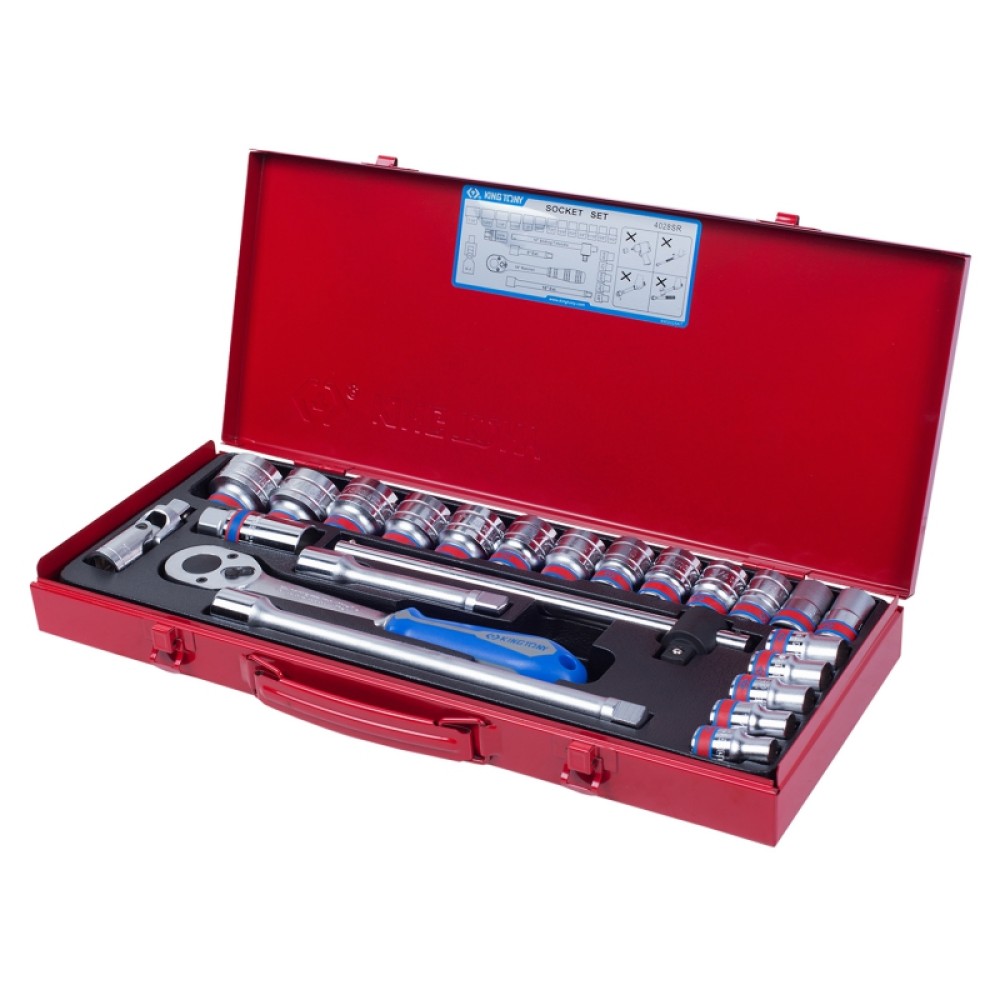 Набор торцевых головок с принадлежностями 1/2", двенадцатигранные, 3/8"-1,1/4", 24 предмета KING TON