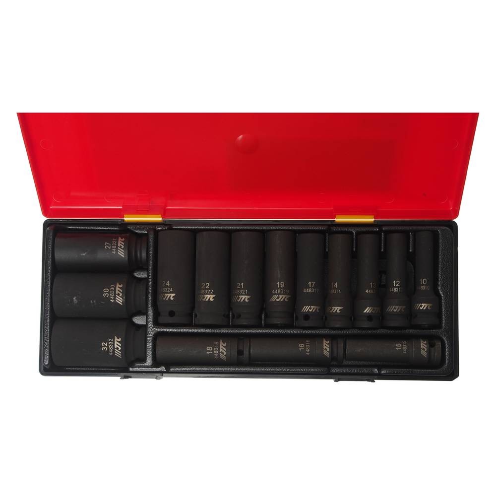 Набор головок торцевых глубоких ударных 12-гранных 1/2" 10-32мм (в кейсе) 15шт JTC /1