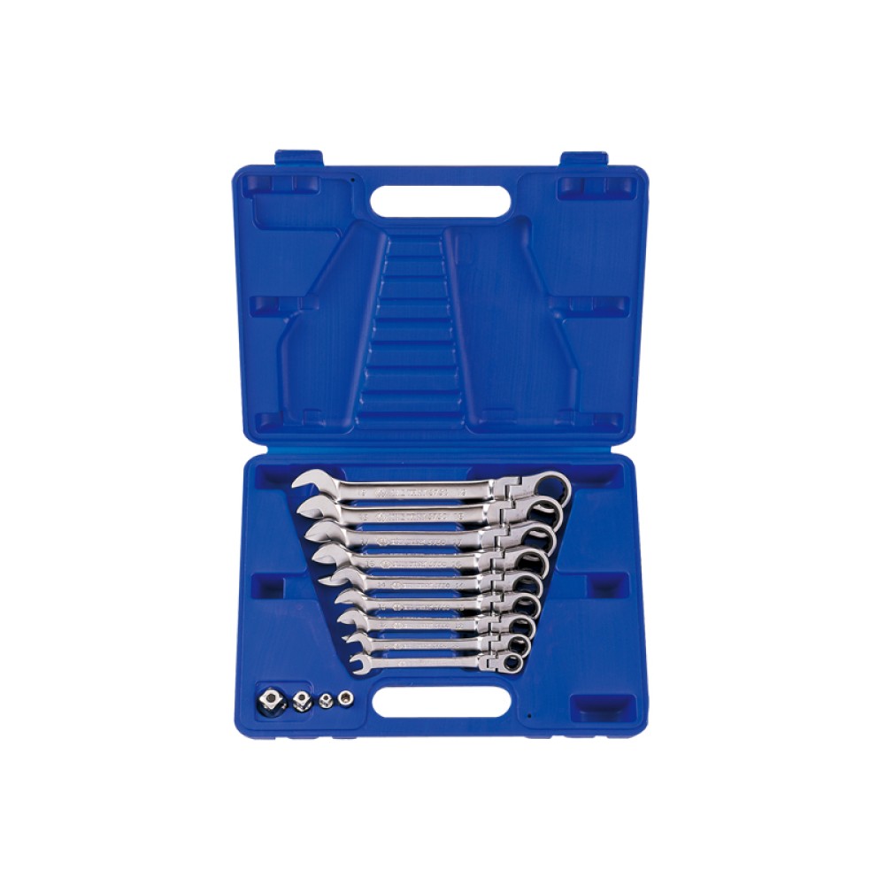 Набор комбинированных трещоточных ключей с шарниром, 8-19 мм, кейс, 13 предметов KING TONY 13013MR