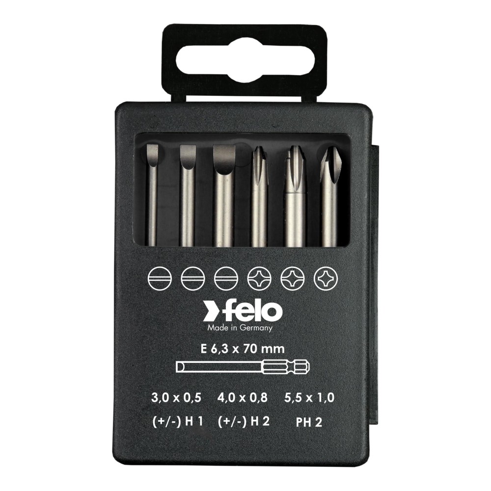 Набор бит SL/H (+/-) Industrial 70 мм в кейсе, 6 шт, Felo 03292716