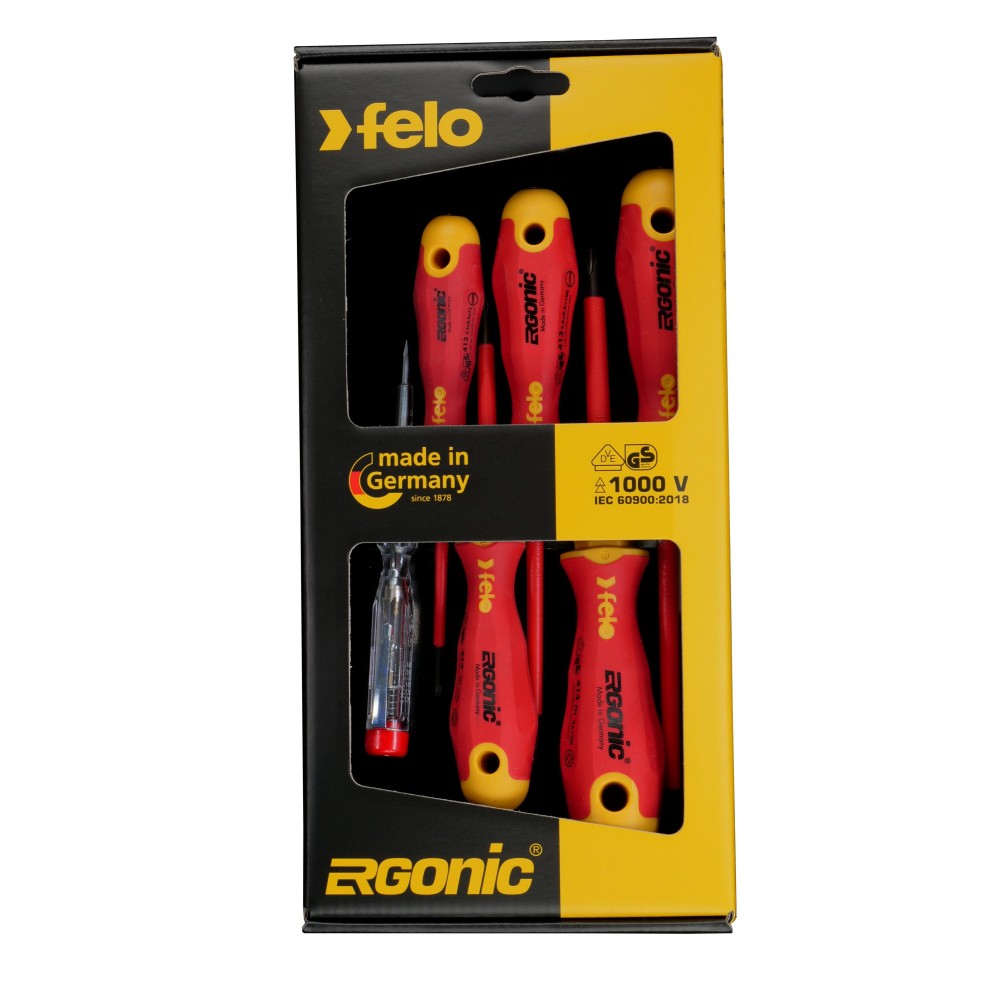 Набор диэлектрических отверток Felo Ergonic с тестером напряжения, 6 шт, 41396398