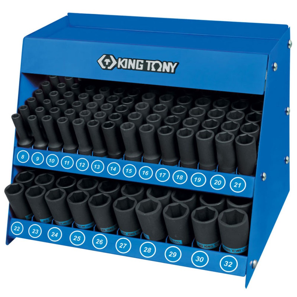 Стенд с ударными глубокими торцевыми головками 1/2", 8-32 мм, серия 4435М, 166 предметов KING TONY 4
