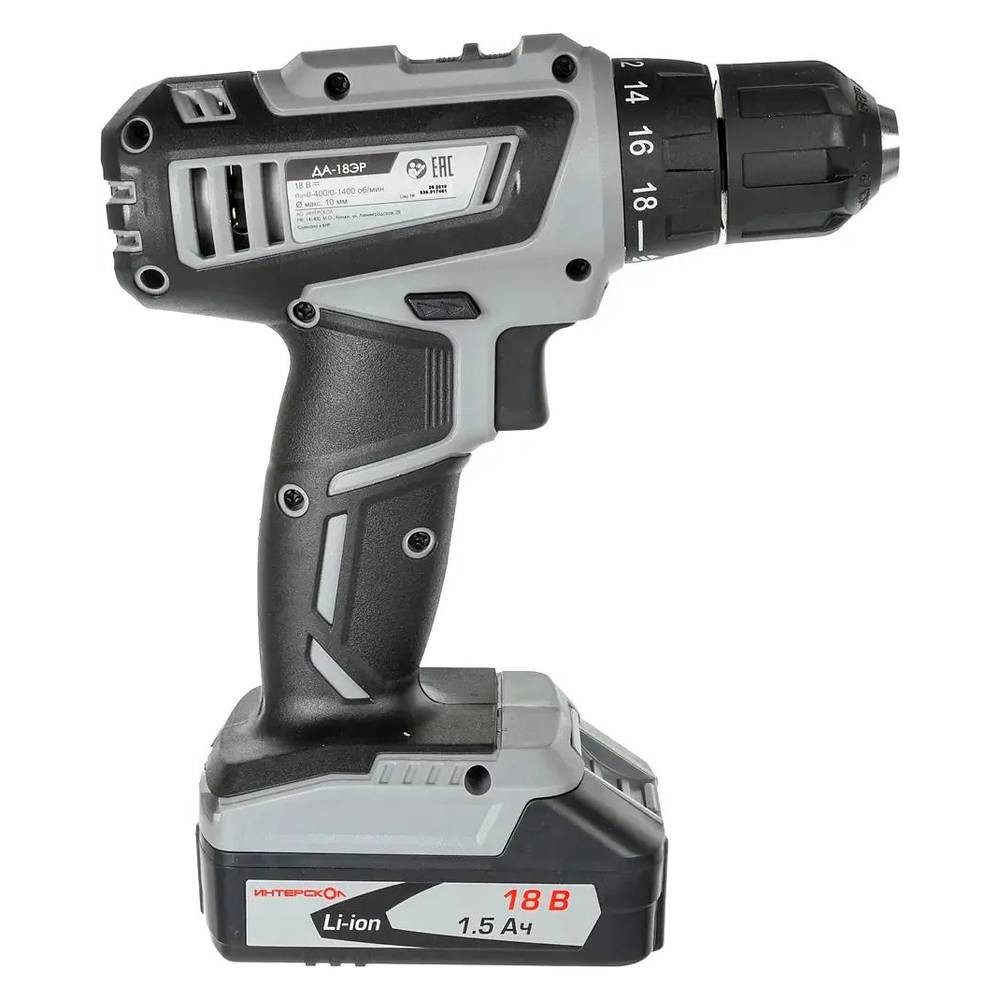 Аккумуляторная дрель-шуруповерт ИНТЕРСКОЛ ДА-18 ЭР ДМ