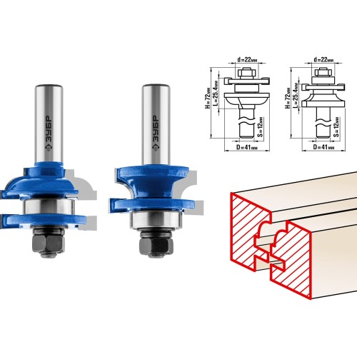 ЗУБР 41 x 23 мм, хвостовик 12 мм, набор фрез рамочных №2, Профессионал (28772-41.3-H2)