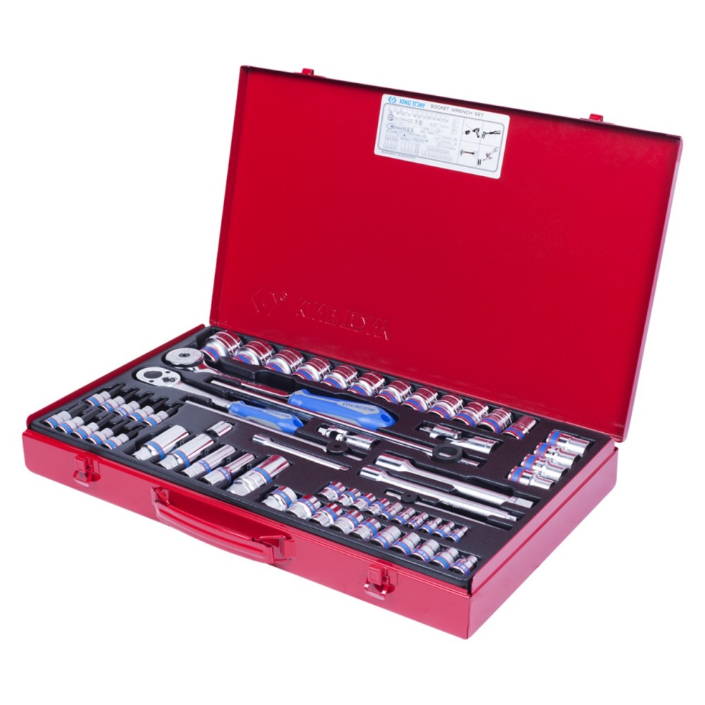 Набор торцевых головок с принадлежностями 1/4", 3/8", 1/2", двенадцатигранные, 4-32 мм, 62 предмета