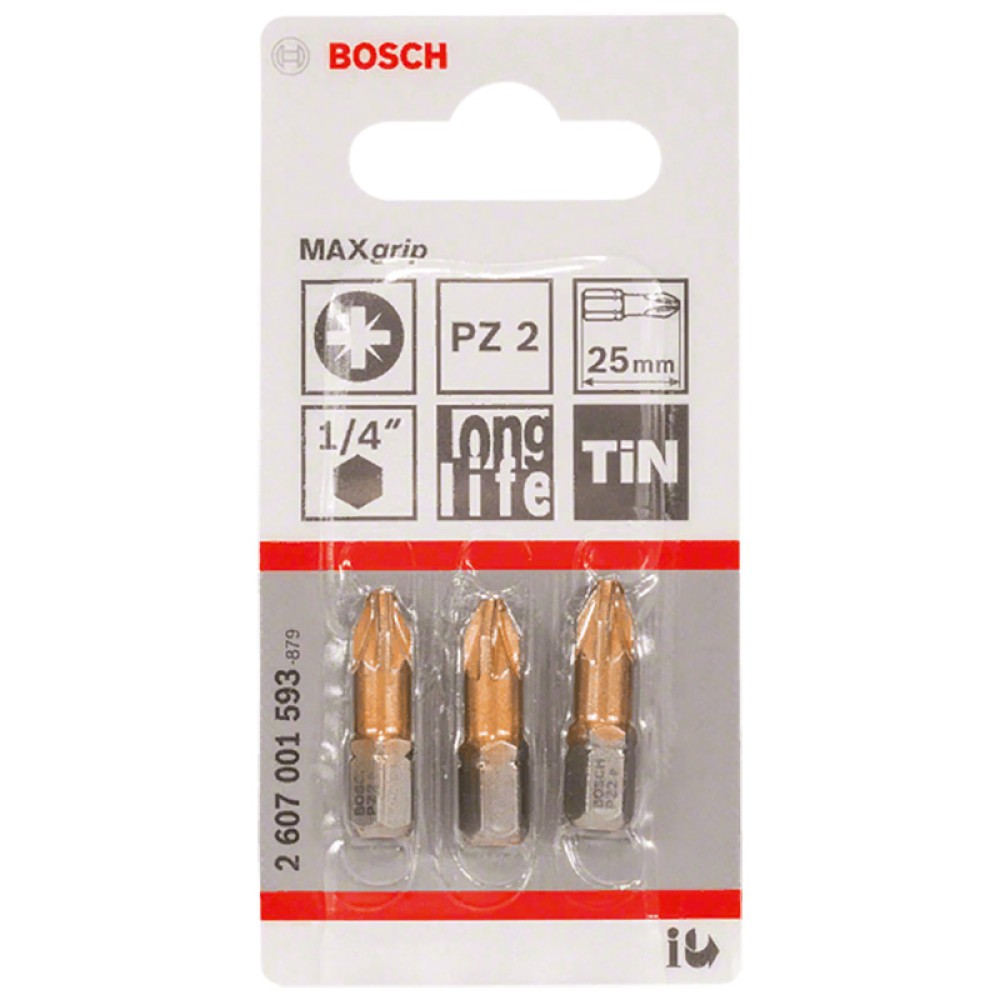Набор бит Bosch PZ2х25мм TIN 3шт (593)