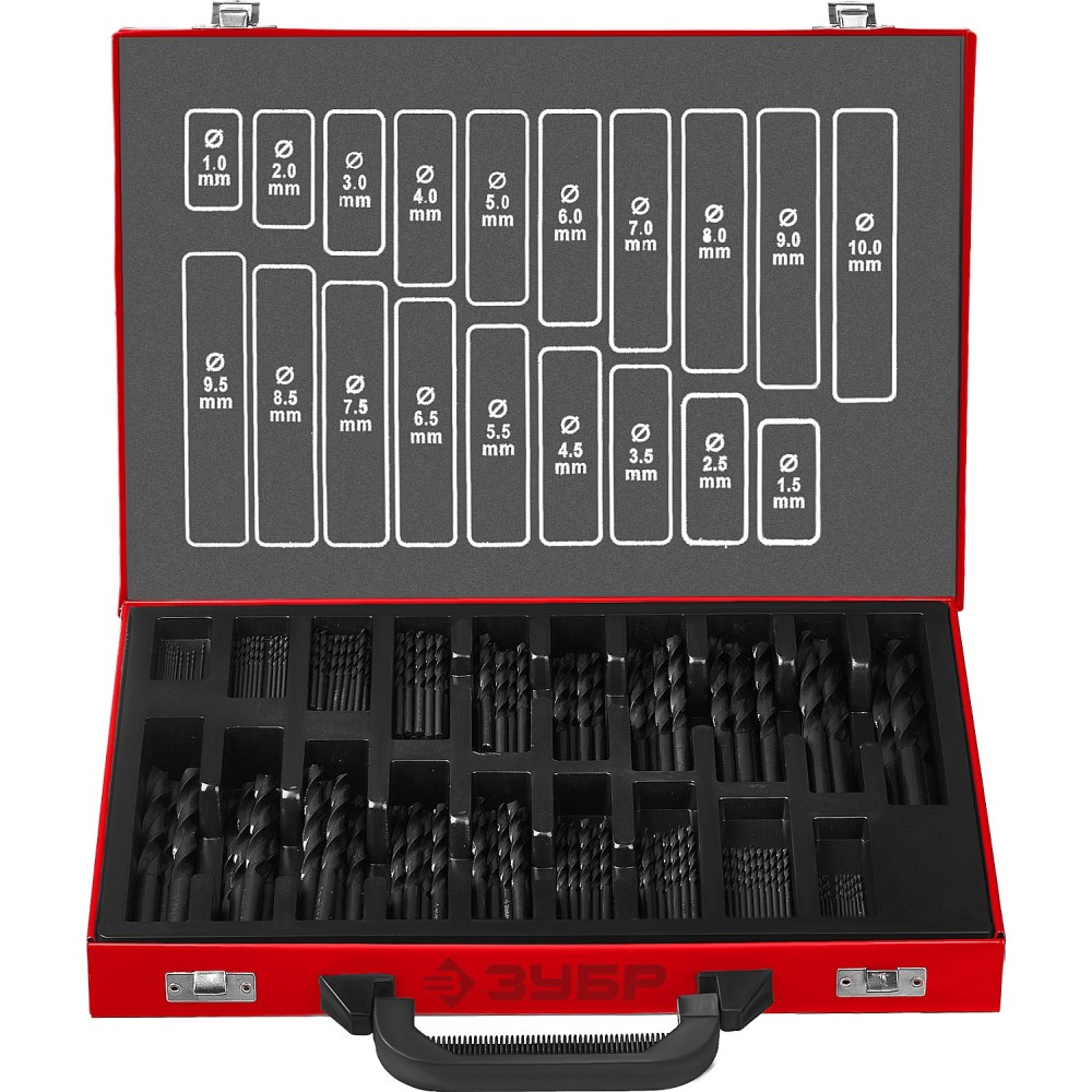 ЗУБР 170 шт, (1-10 мм), сталь Р4М2, класс В, мет.бокс, по металлу (29605-H170)
