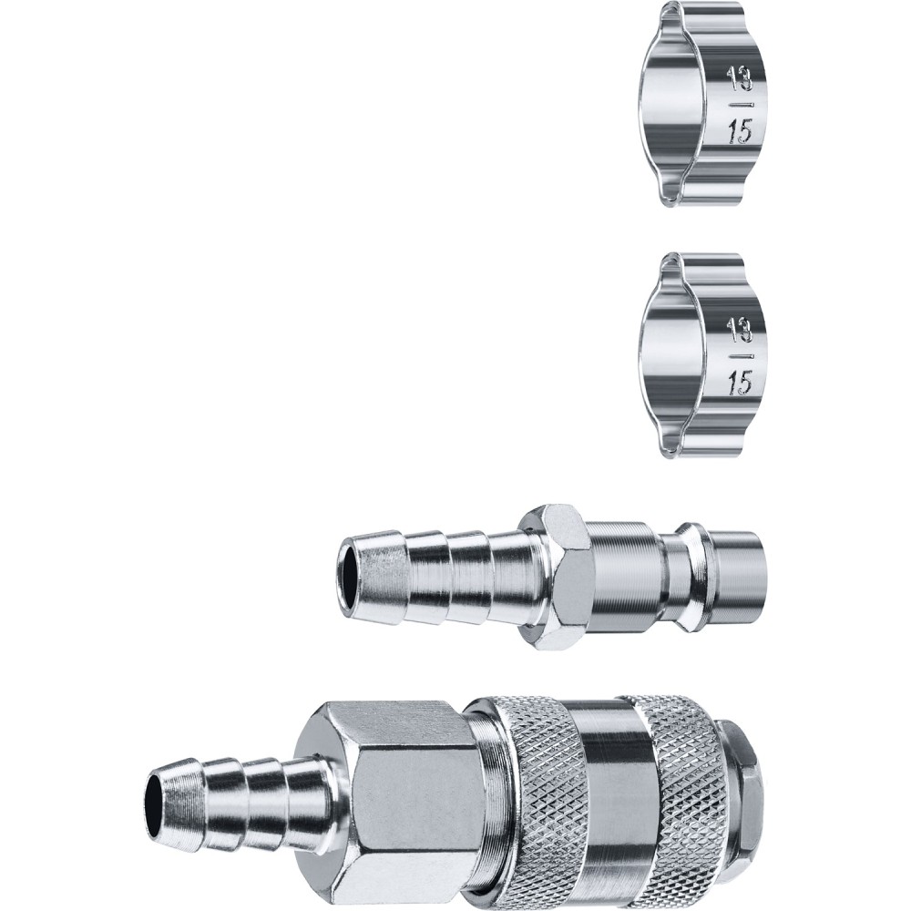 ЗУБР (штуцер _елочка_, 10 мм - рапид муфта) + (рапид штуцер-штуцер _елочка_, 10 мм) + (обжимные хомуты 2 шт), набор, Профессионал (64920-10-H)