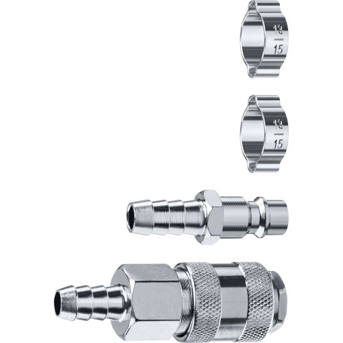 ЗУБР (штуцер _елочка_, 10 мм - рапид муфта) + (рапид штуцер-штуцер _елочка_, 10 мм) + (обжимные хомуты 2 шт), набор, Профессионал (64920-10-H)