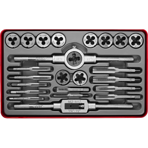 ЗУБР 24 предм., сталь 9ХС, набор метчиков и плашек (28116-H24)