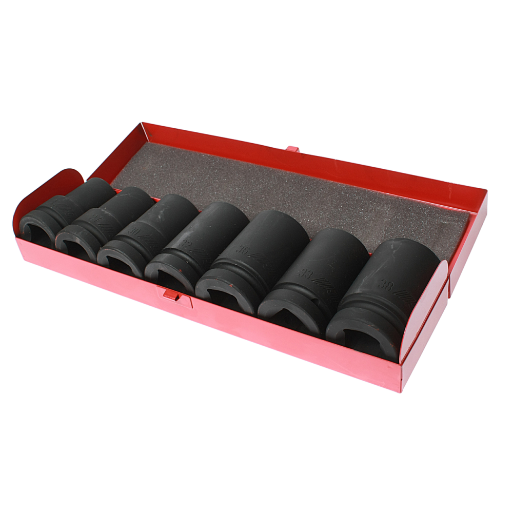 Набор головок торцевых 1" 6-ти гранных 24-38мм ударных глубоких 7 предметов в кейсе JTC