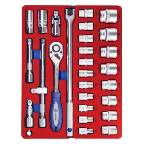 Набор торцевых головок 1/2" с принадлежностями, двенадцатигранные, ложемент, 28 предметов МАСТАК 5-0