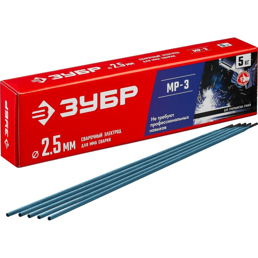 ЗУБР Д 2.5 х 350 мм, 5 кг в коробке, МР-3 рутиловый, электрод сварочный (40015-2.5)
