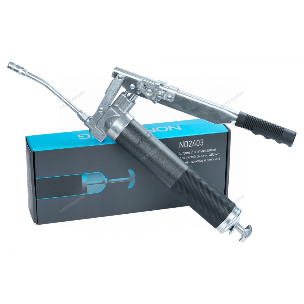 Шприц двухплунжерный для густой смазки, с переключением плунжеров, 400 мл NORDBERG NO2403