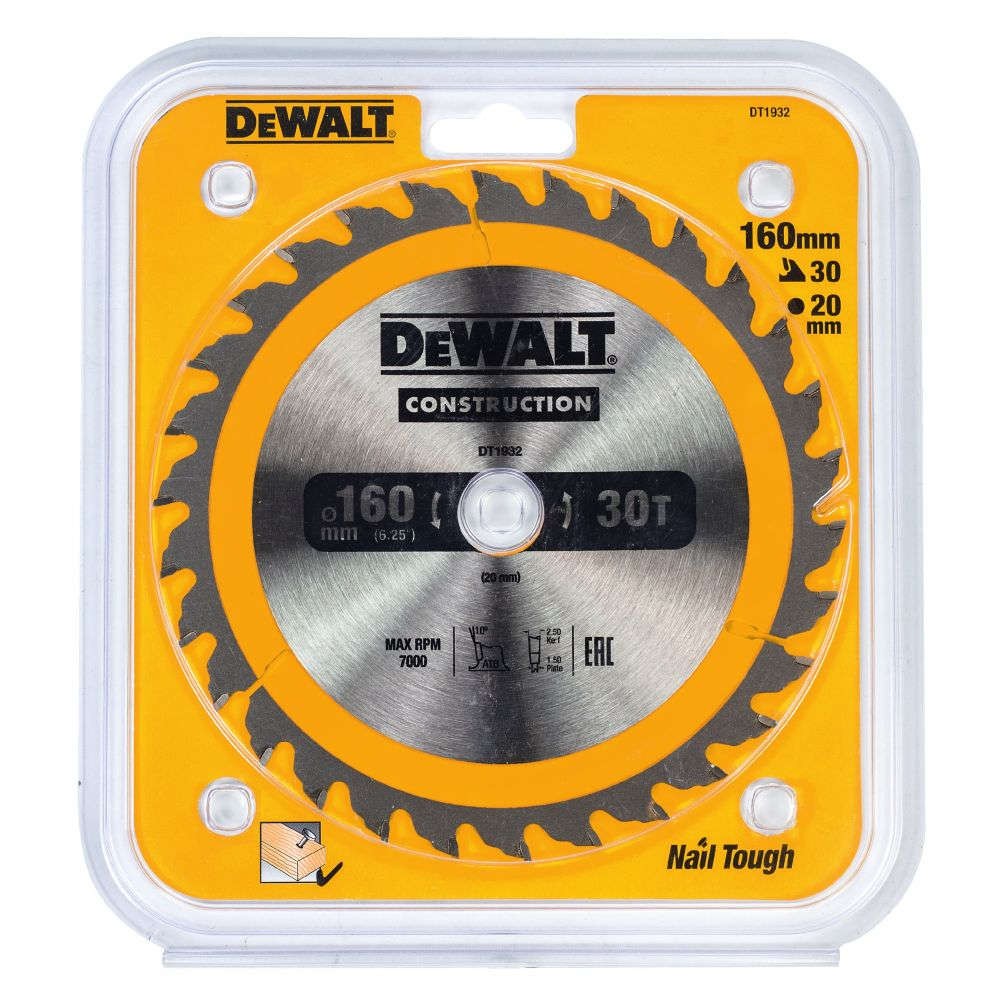 Диск пильный по дереву DeWalt CONSTRUCTION DT1932 160х20мм 30T