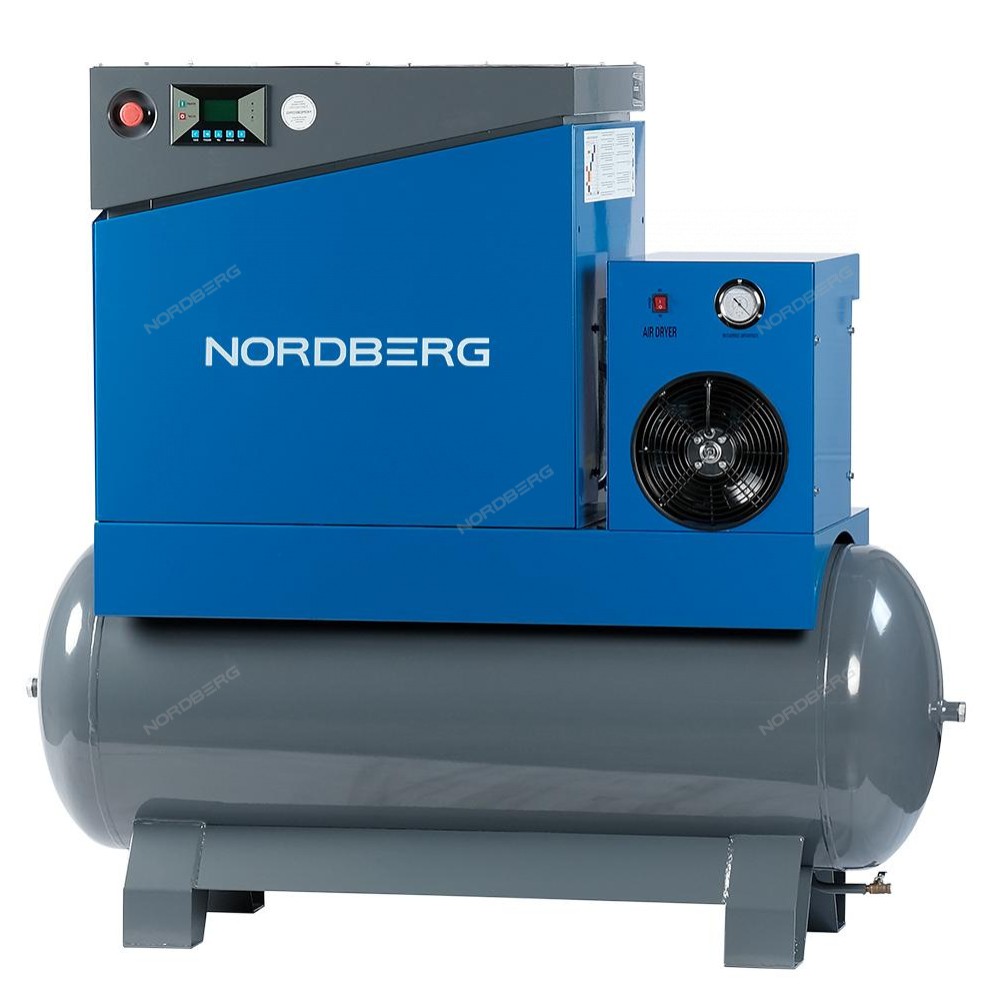 Компрессор винтовой, 7,5кВт, ресивер 350л, 10Бар, 900л/мин, осушитель NORDBERG NCA10RD