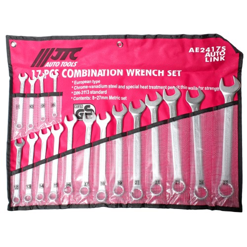 Набор ключей комбинированных 8-27мм 17 предметов в планшете JTC