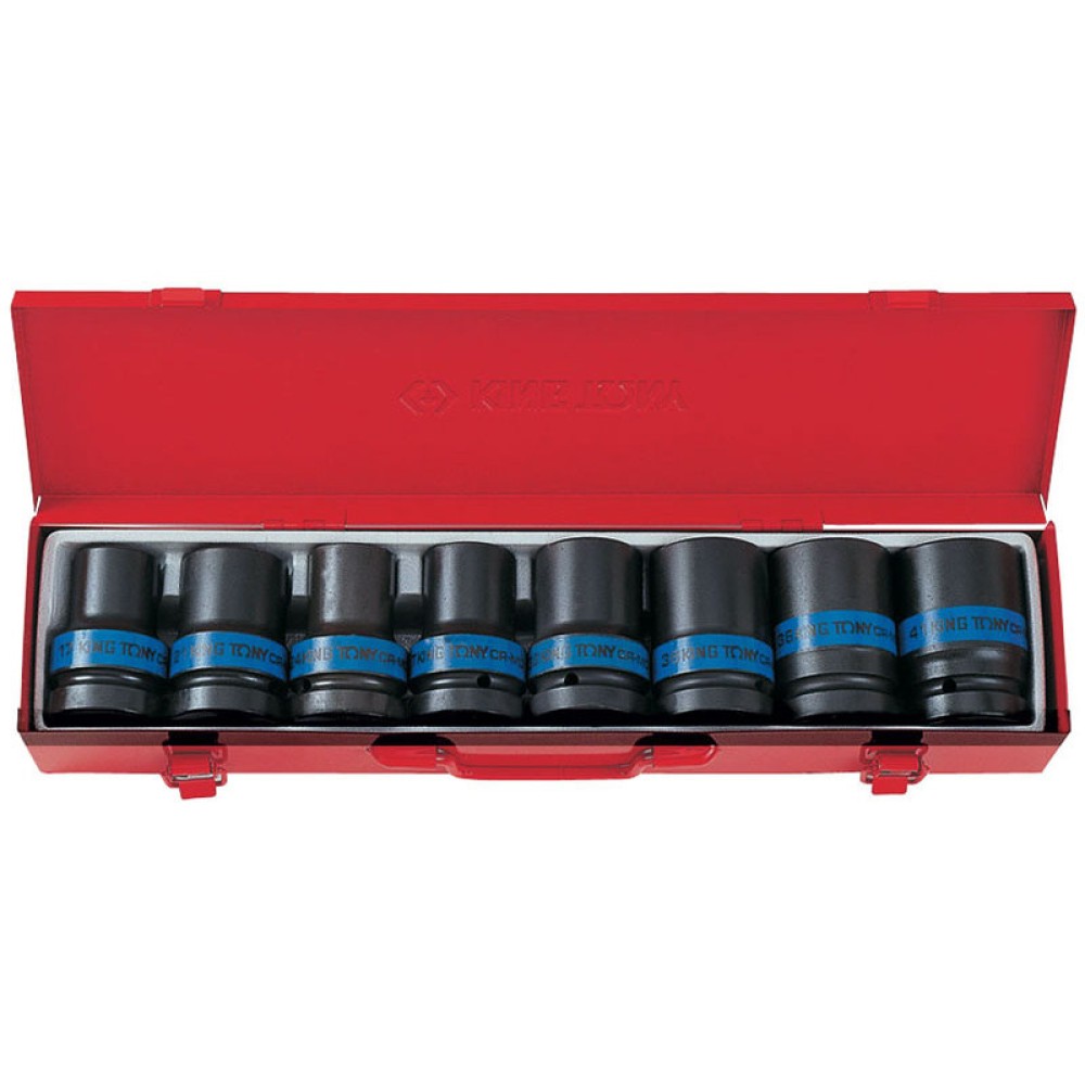 Набор ударных торцевых головок 1", шестигранные, тонкостенные, 17-41 мм, 8 предметов KING TONY 8408M