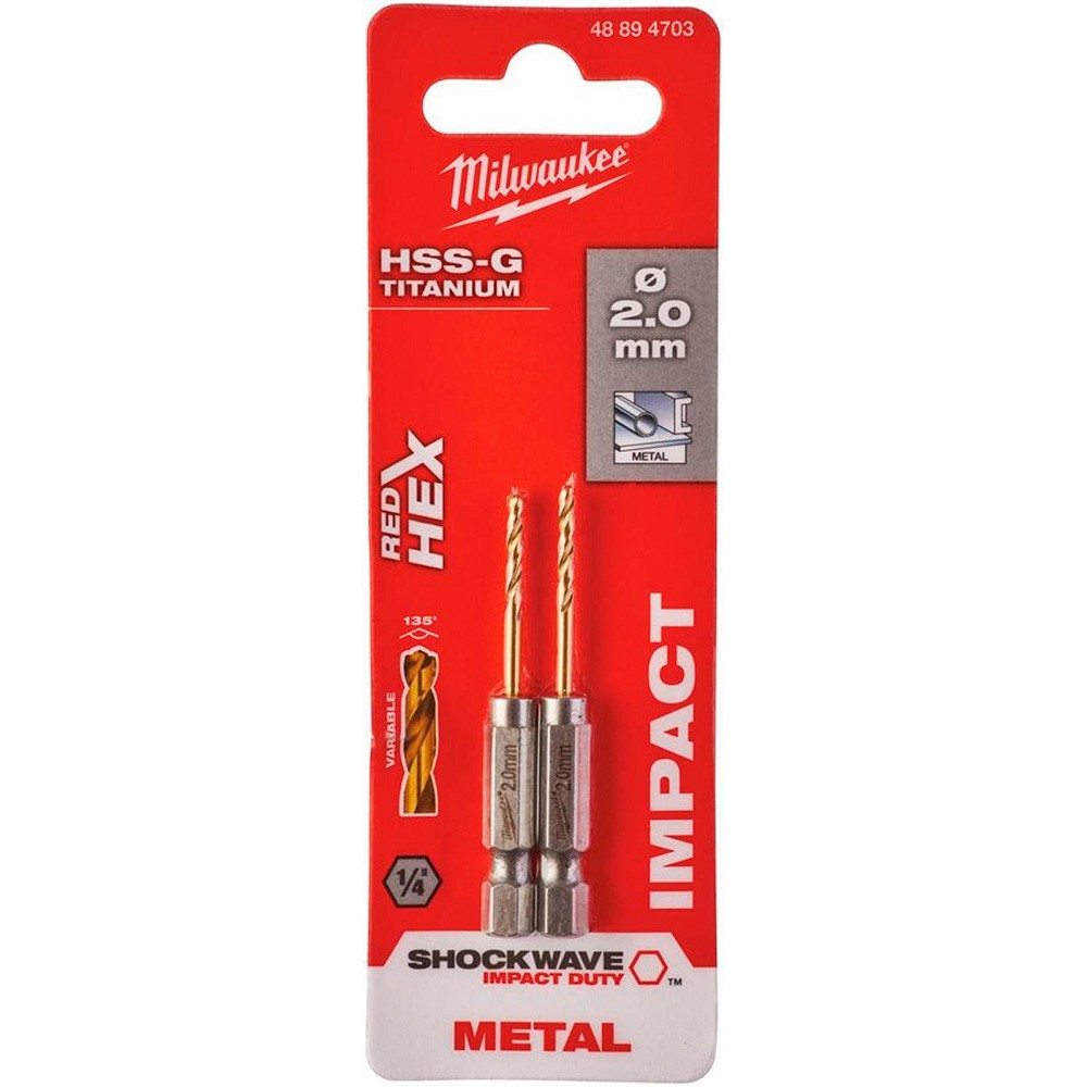 Сверло по металлу Milwaukee RedHEX HSS-G TiN 2x59.5мм 2шт (703)