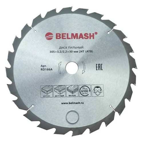 Диск пильный по дереву БЕЛМАШ 305x30мм 24T (RD166A)