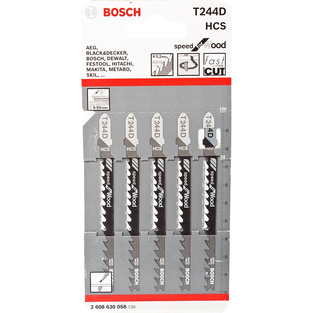 Набор пилок для лобзика по дереву Bosch T244D 100мм 5шт (058)