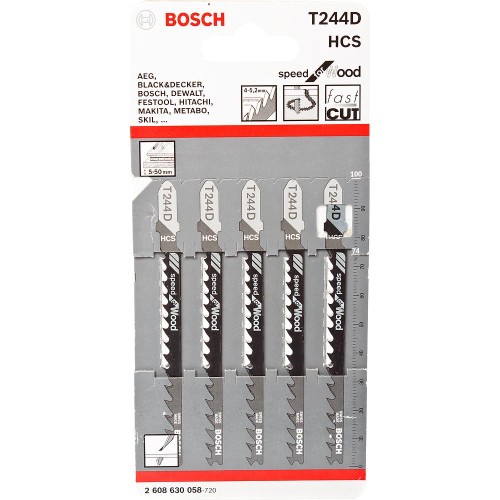 Набор пилок для лобзика по дереву Bosch T244D 100мм 5шт (058)
