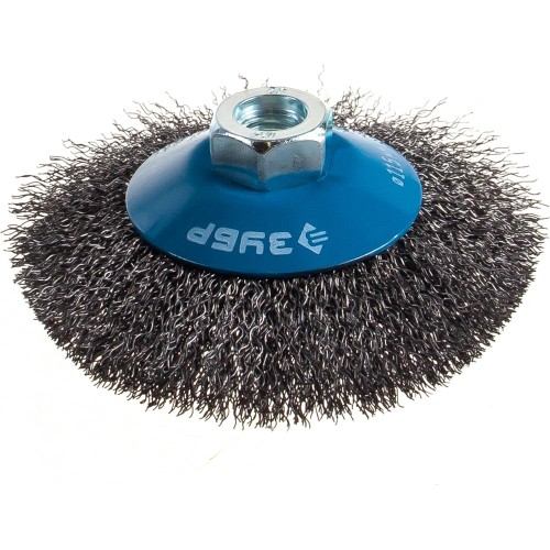 ЗУБР 115 мм, витая, стальная проволока 0.3 мм, коническая щетка-крацовка для УШМ, Профессионал (35265-115)