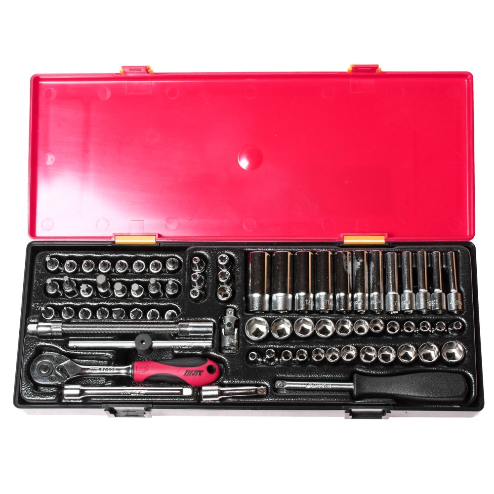 Набор головок торцевых 1/4" 6-ти гранных 73 предмета в кейсе JTC