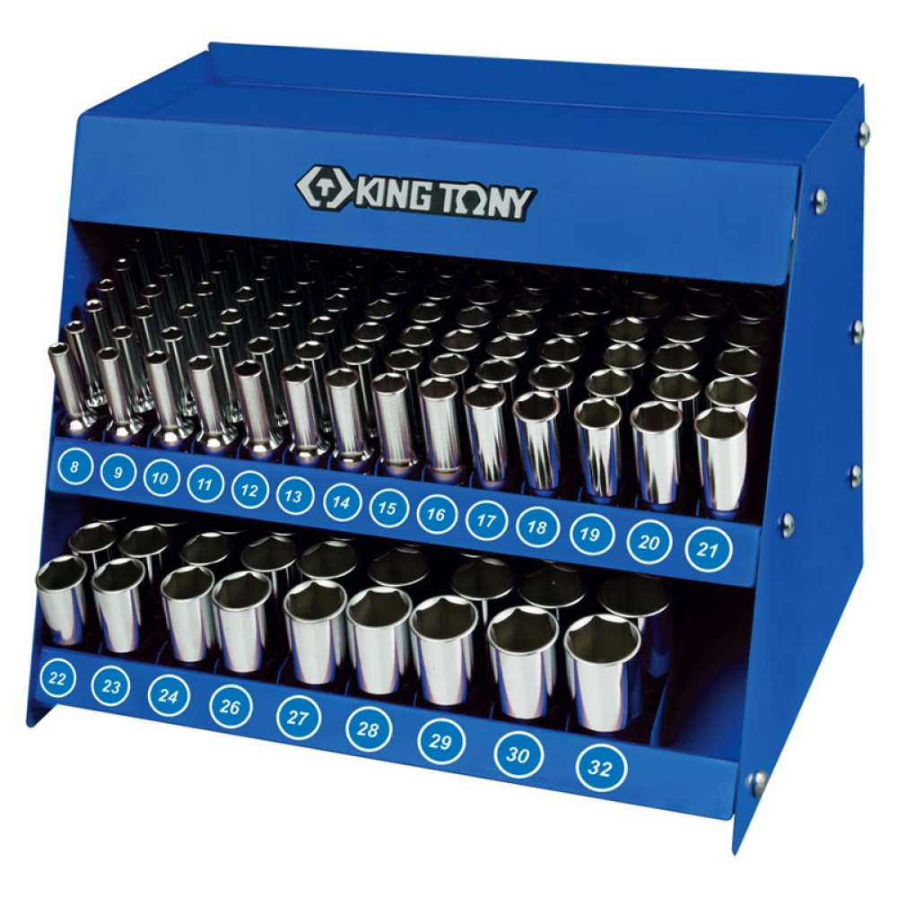 Стенд с глубокими торцевыми головками 1/2", 8-32 мм, серия 4230M, 165 предметов KING TONY 4066MR